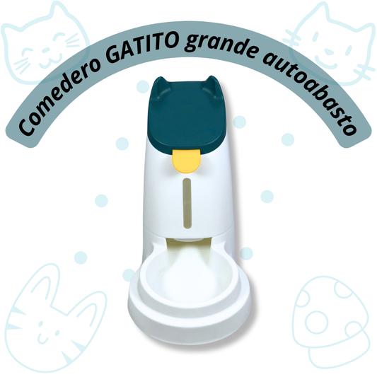 Dispensador automático GATITO por gravedad de alimento para mascotas. Alta capacidad: 1.3 Kgs. de alimento.