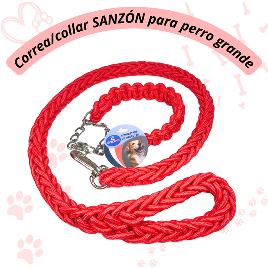 Correa/Collar SANZÓN de USO RUDO reforzada nylon trenzado para perros grandes. 135 cms de largo, 3 cms de ancho y 2 colores.