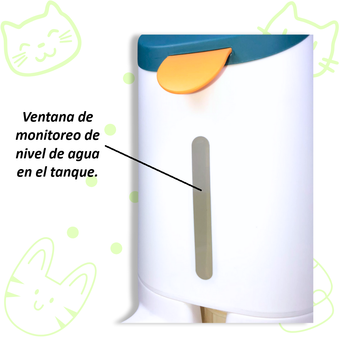 Bebedero GATITO con válvula de auto abasto automática, capacidad de 3.1 litros de agua, color AZUL, VERDE y BLANCO.